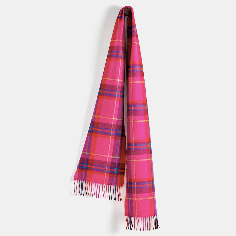 Hot Pink Check Narrow Merino Scarf