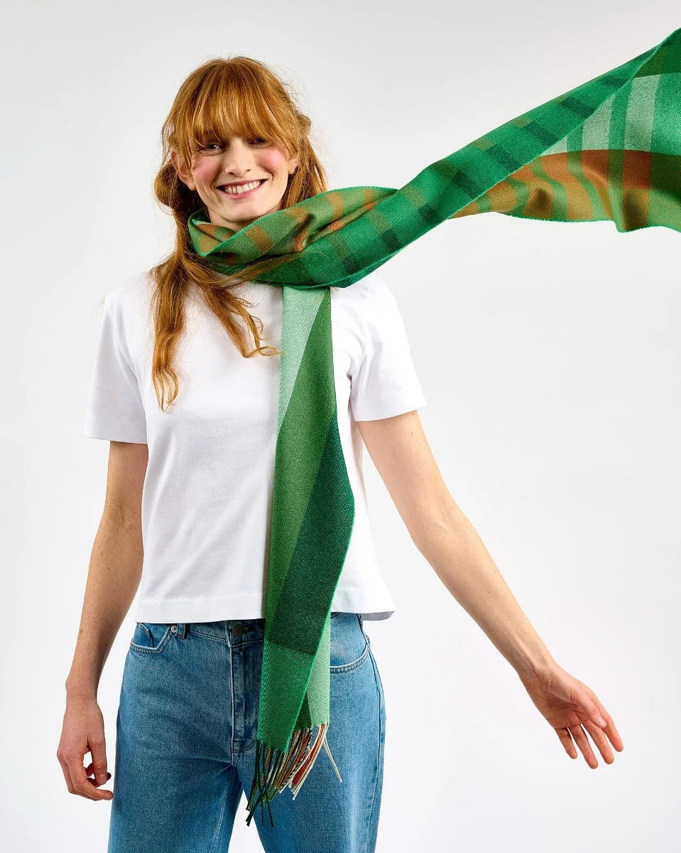 Tricolor Stripe Wide Merino Scarf