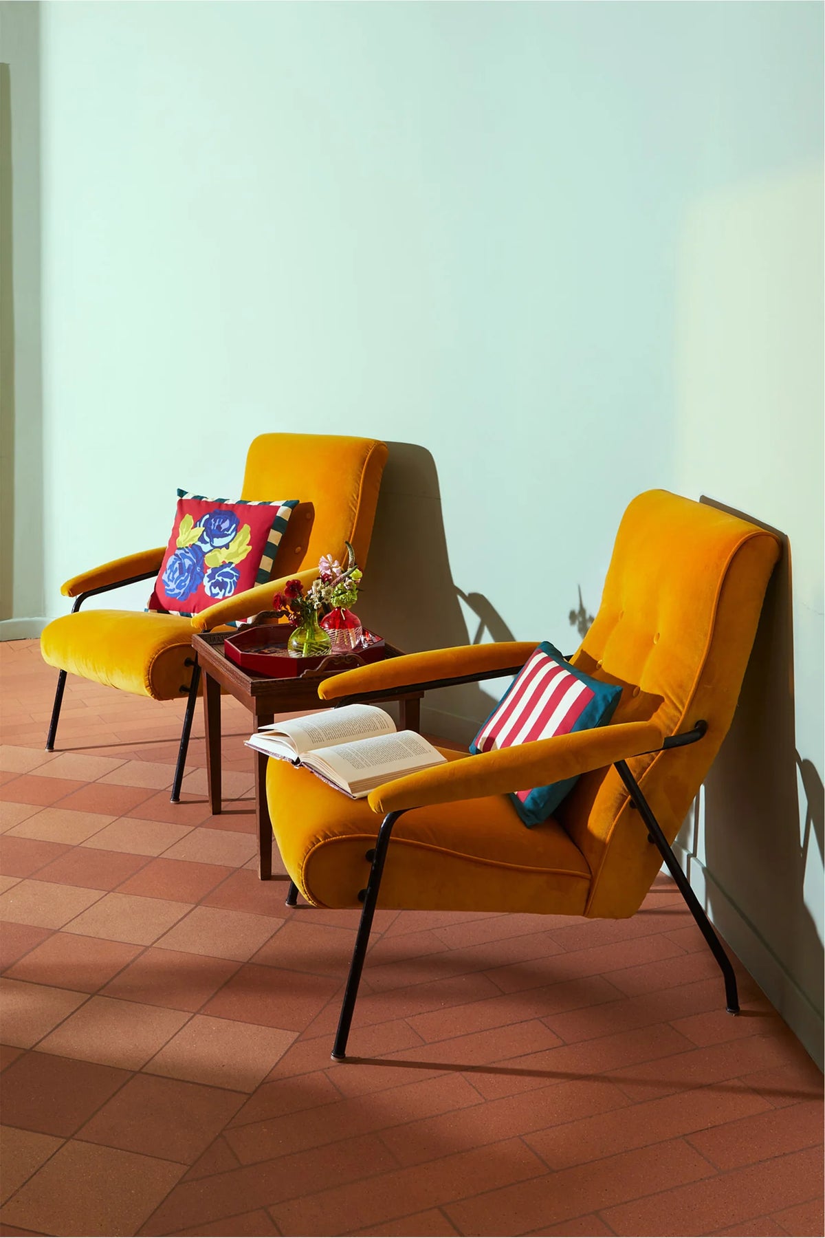 Nizam Stripes Red Natural Square Pillow in 18"