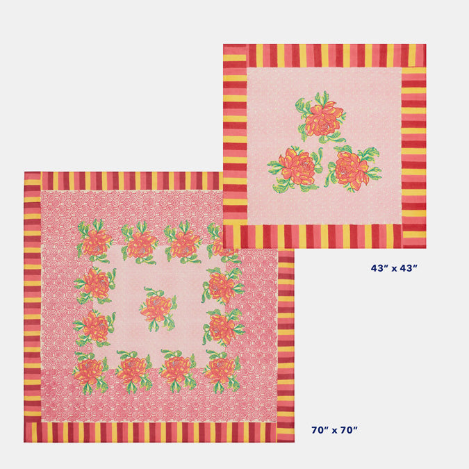 Lisa Corti Camelia Pink Magenta Cotton Blockprint Tablecloth at Collyer&#39;s Mansion