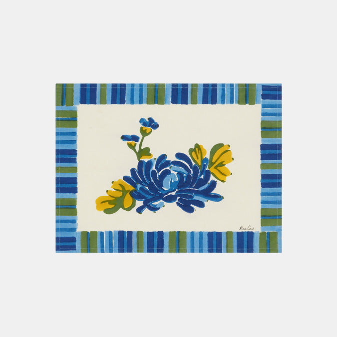 Lisa Corti Vienna Blue Cream Canvas Placemat at Collyer&#39;s Mansion