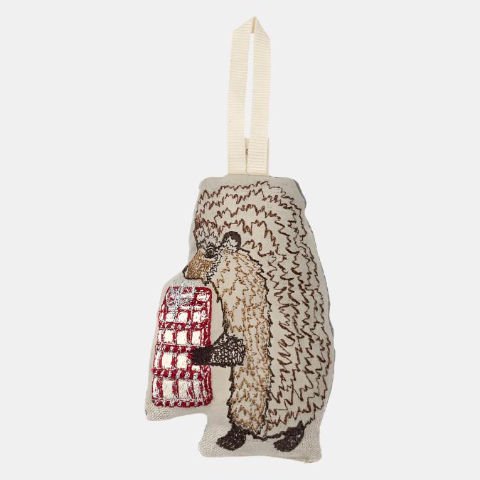 Hedgehog with Present Ornament