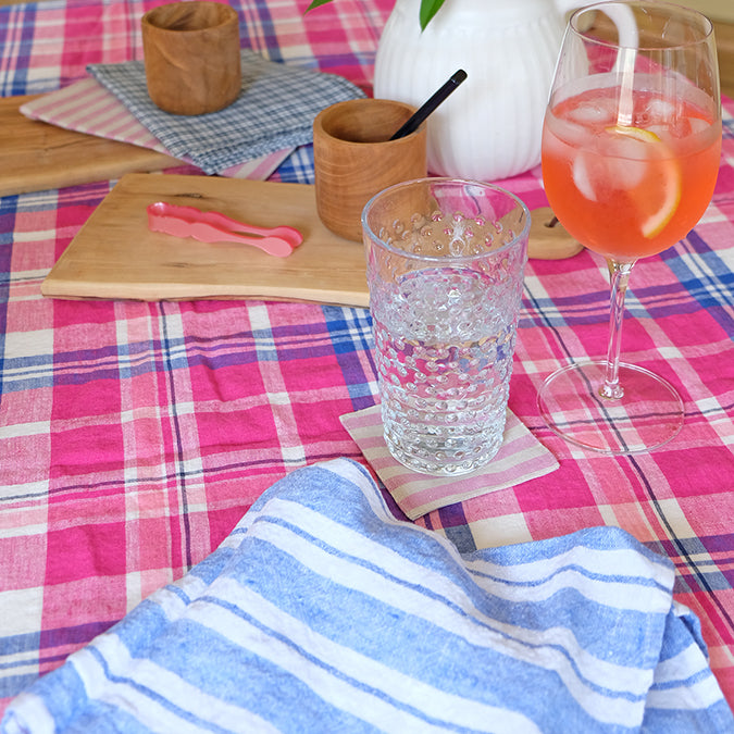 Linen Tablecloth, pink madras