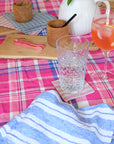 Linen Square Tablecloth, pink madras