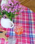 Linen Square Tablecloth, pink madras