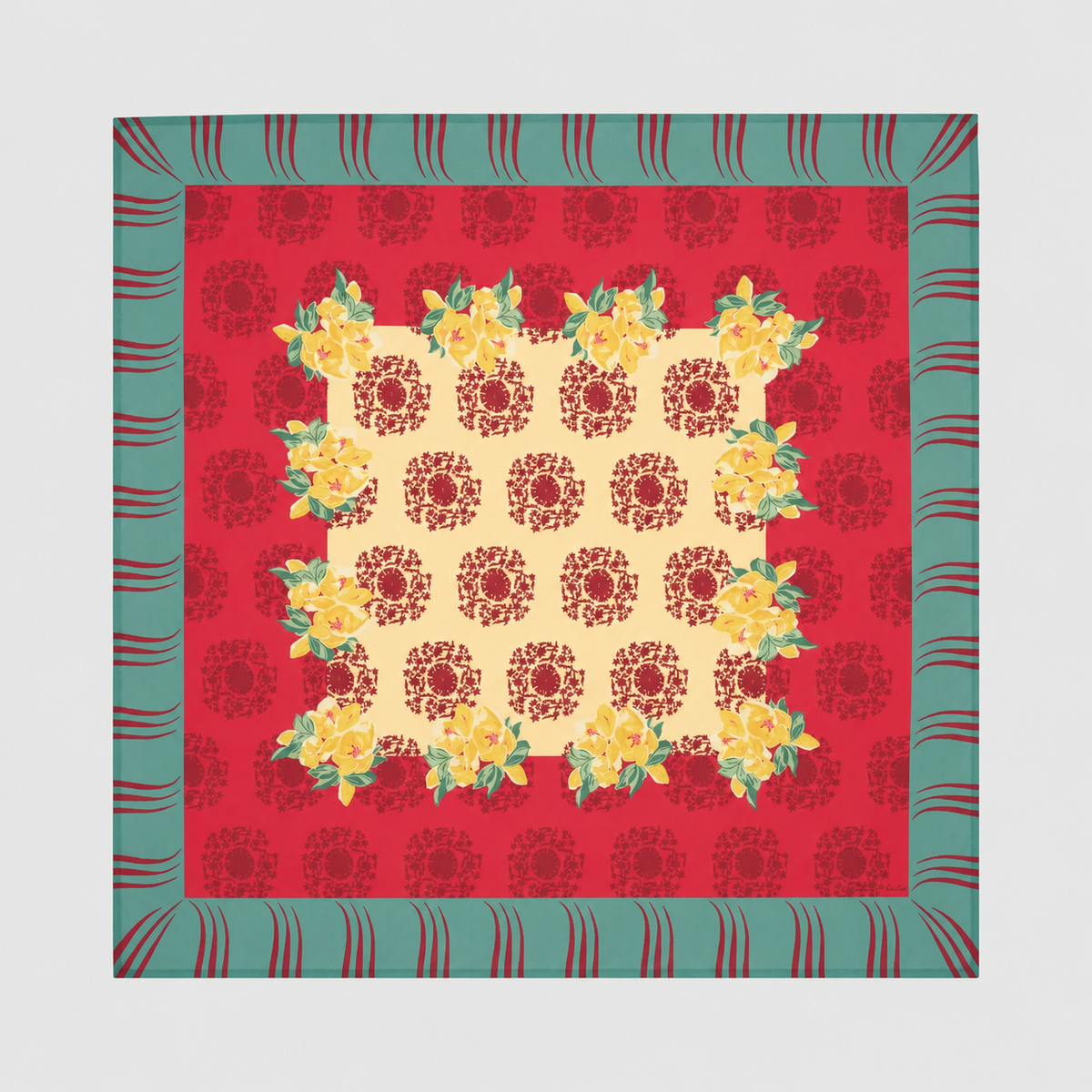 Planet Cream Red Cotton Tablecloth in Large Square