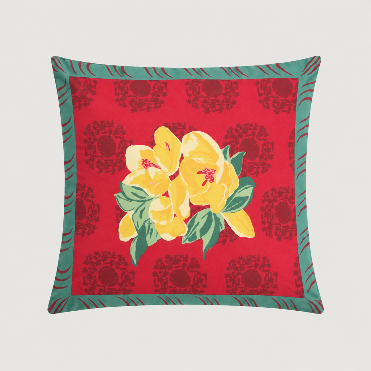 Planet Cream Red Square Pillow in 18"