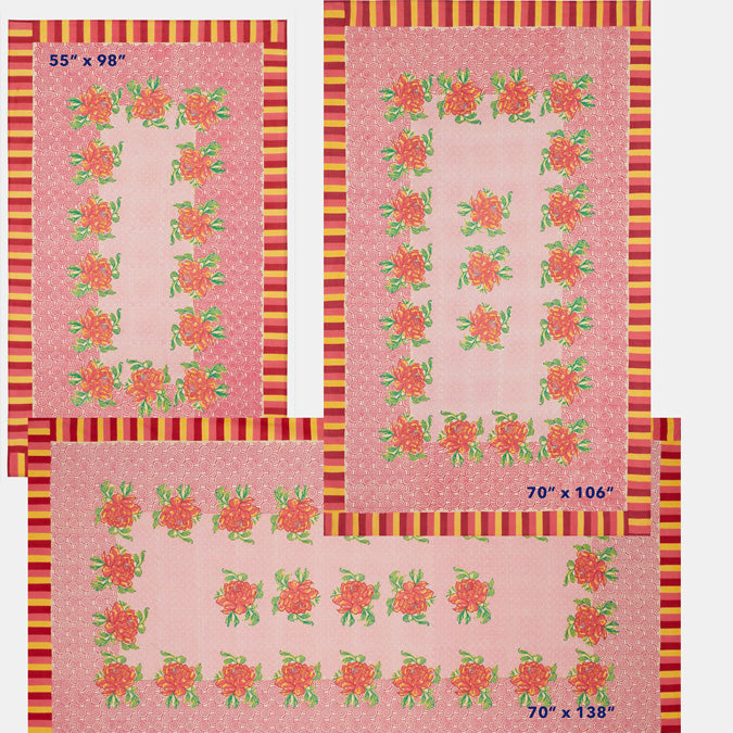 Lisa Corti Camelia Pink Magenta Cotton Blockprint Tablecloth at Collyer's Mansion