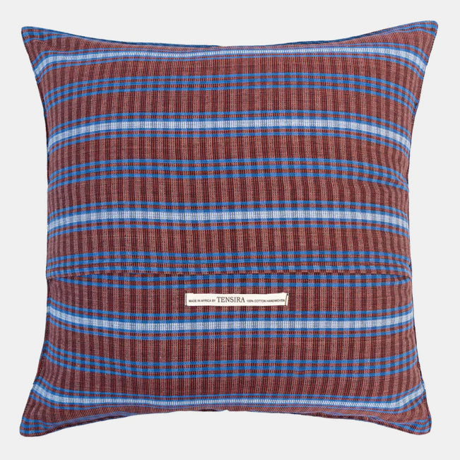 Red and Sky Blue Tartan Pillow, square