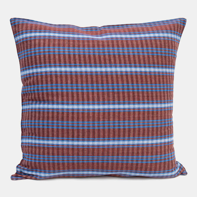 Red and Sky Blue Tartan Pillow, square