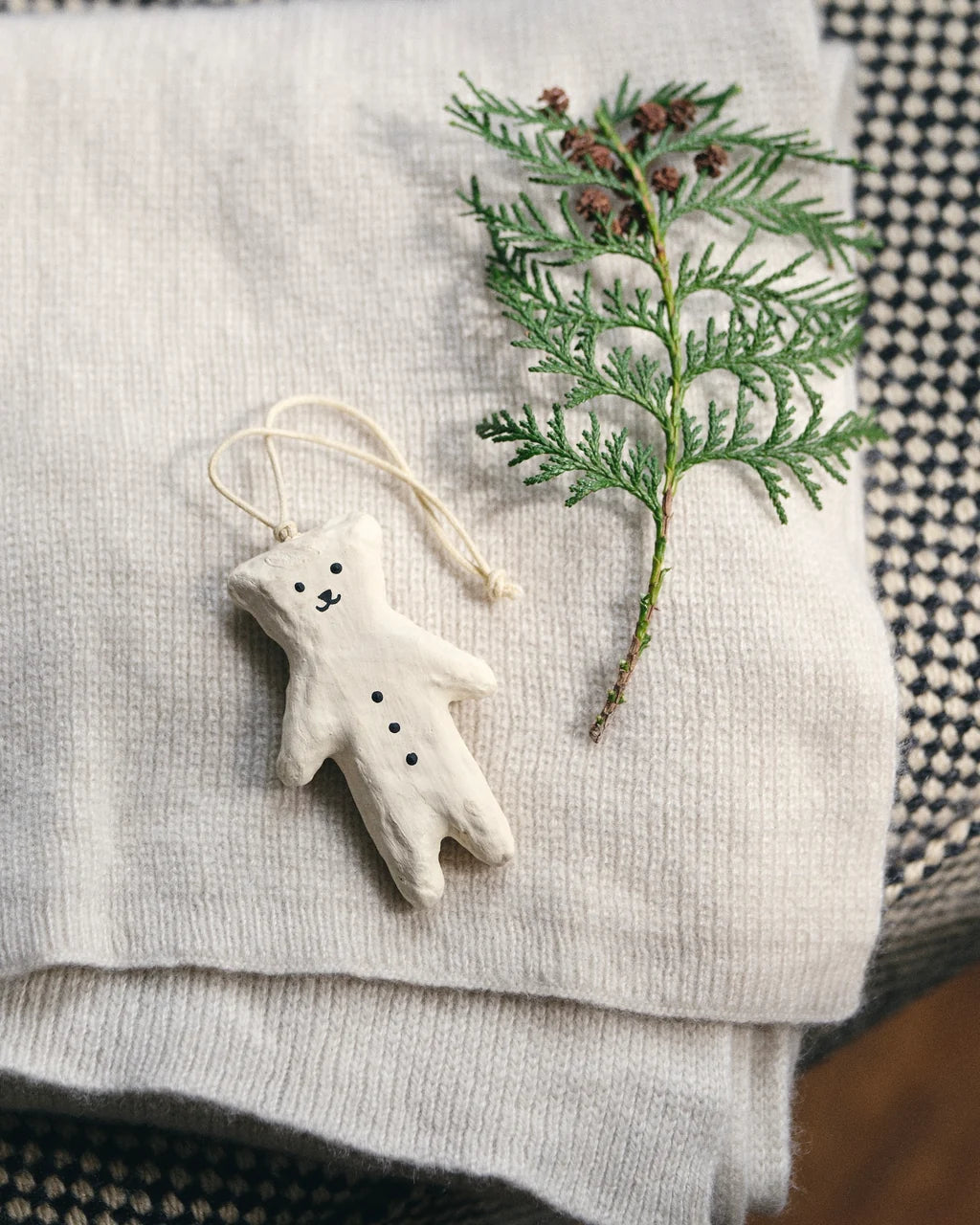 Paper Mache White Bear Ornament