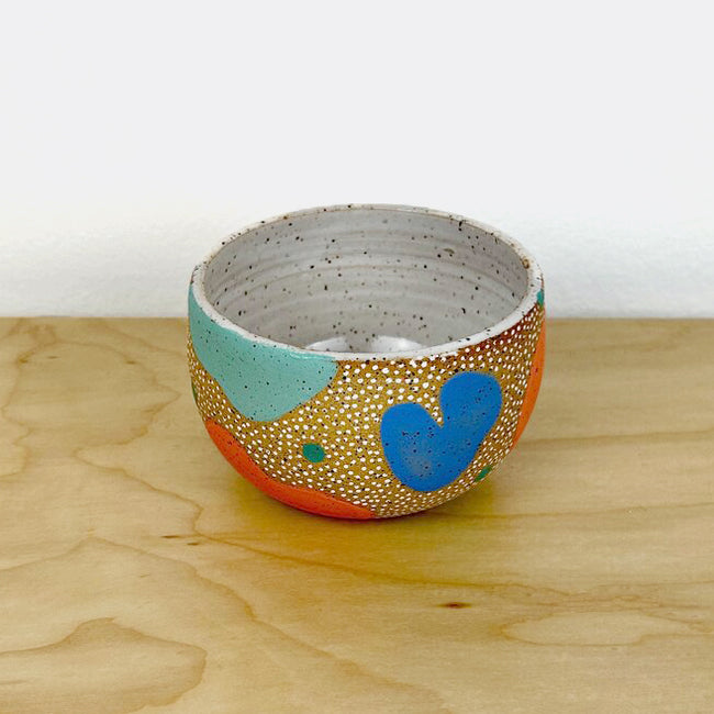 Small Snowy Bowl, teal and coral