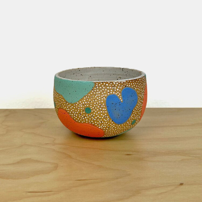 Small Snowy Bowl, teal and coral