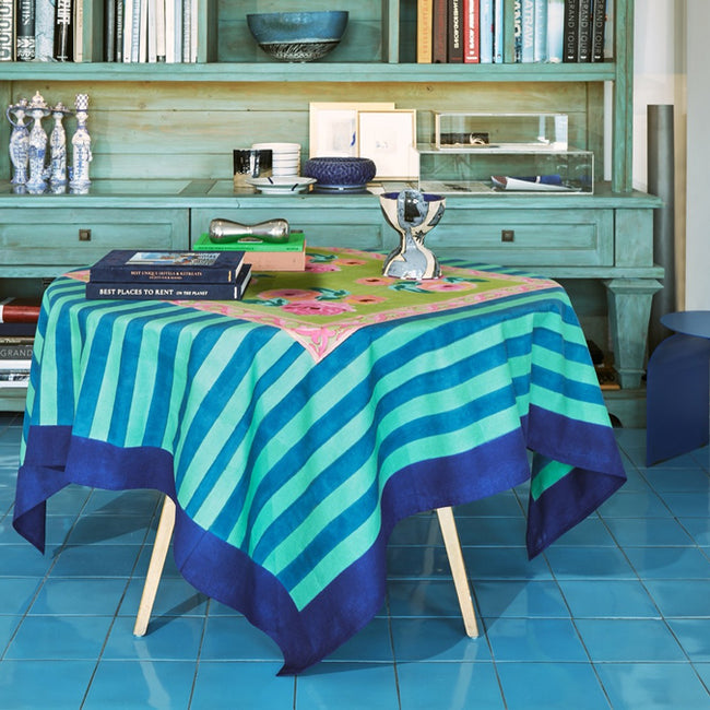 Nizam Acid Green Stripes Cotton Tablecloth