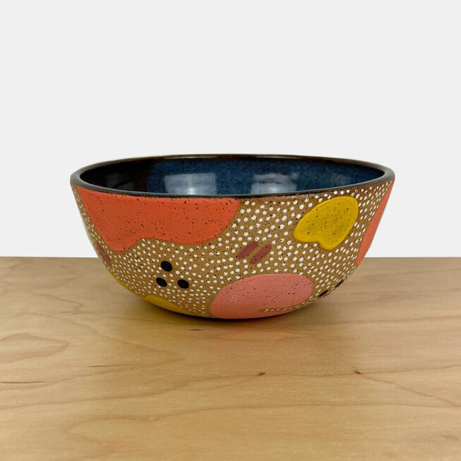 Snowy Serving Bowl, coral and yellow