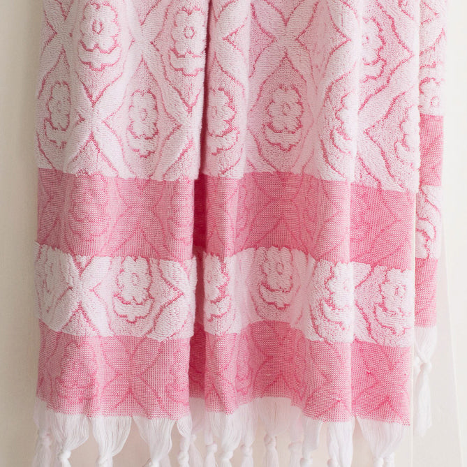 Flower Bath Towel, ruby red