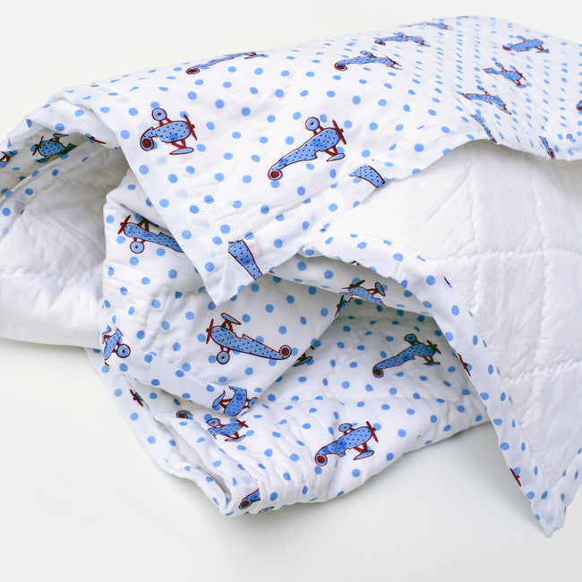 Aeroplane Blue Baby Quilt