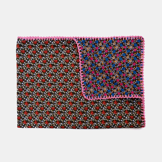 Beige and Blue Flowers Baby Blanket