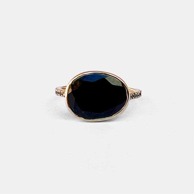 Black Spinel Ring with Black Diamonds
