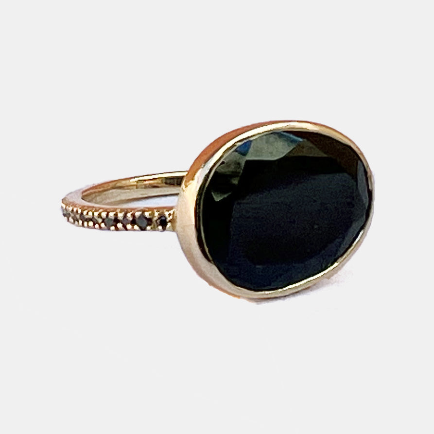 Black Spinel Ring with Black Diamonds