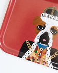 Rectangle designer tray in Scandinavian tray style with a red background and dog portrait for dining or home decor - Collyer's Mansion