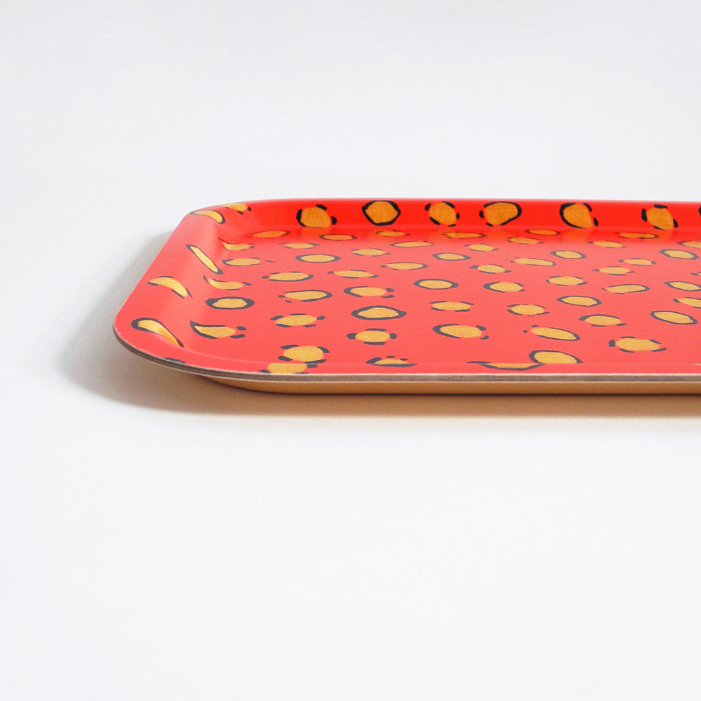 Rectangle designer tray in Scandinavian tray style in orange coral with animal print for dining or home decor - Collyer's Mansion