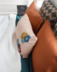 Linge Particulier Sienna Orange Standard Linen Pillowcase Sham with stitched Indian quilt and embroidered pillow for a colorful linen bedding look in burnt orange - Collyer's Mansion