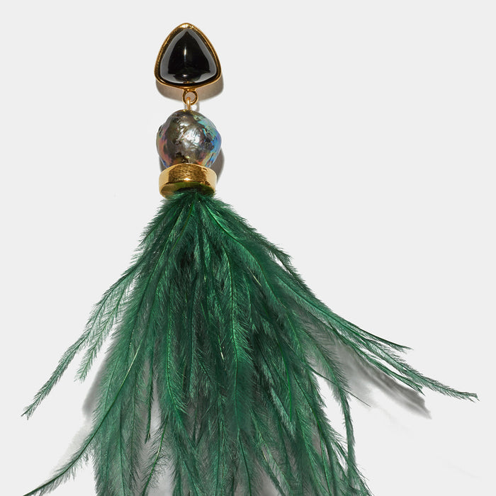 feather earrings dark green forest lightweight