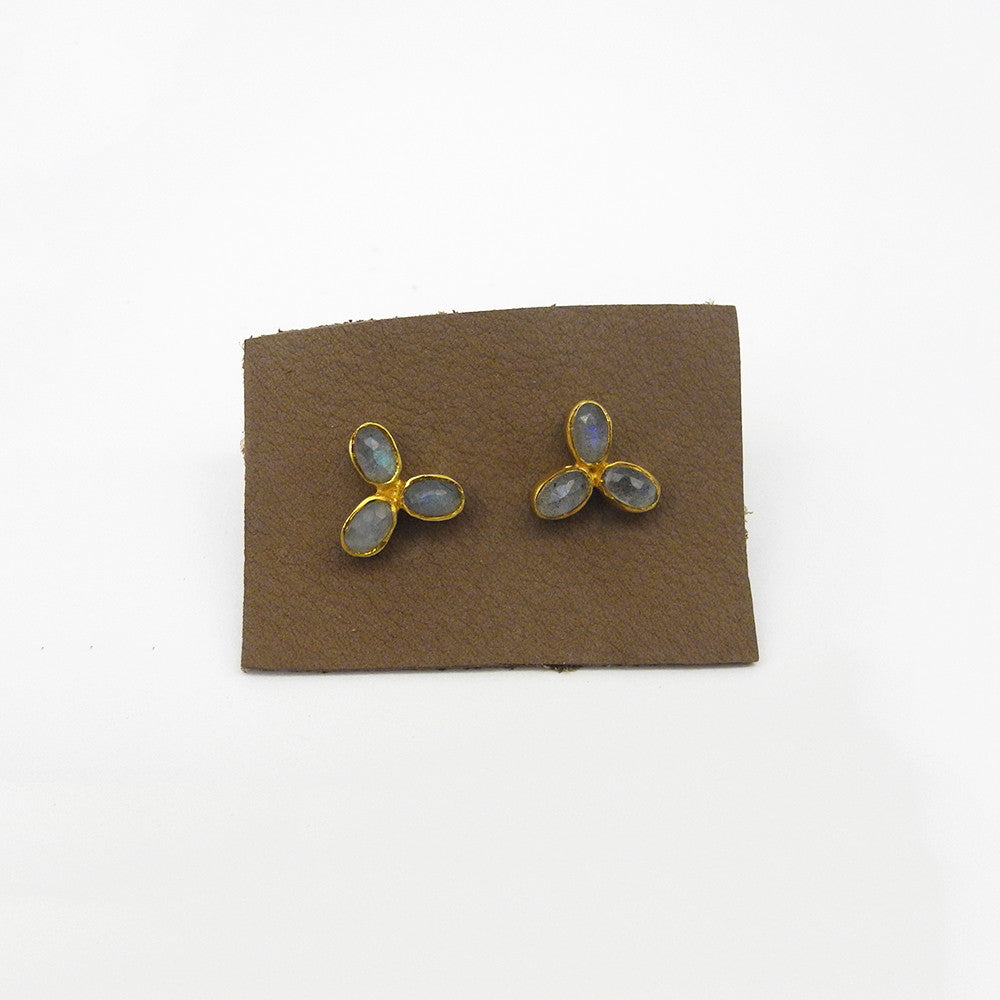 Flower Trio Studs, labradorite, Earrings, River Song, Collyer&#39;s Mansion - Collyer&#39;s Mansion