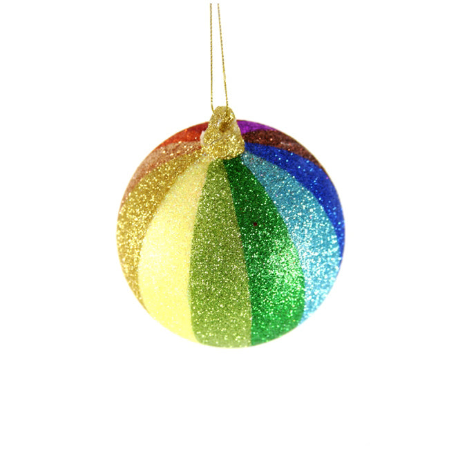 Vertical Stripe Glitter Rainbow Ball Ornament