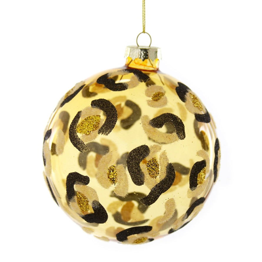 Transparent Glittered Leopard Ball Ornament