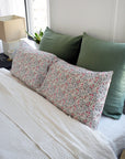 Linge Particulier Jade Green Euro Linen Pillowcase Sham with pink floral pillowcases and stitched Indian quilt for a colorful linen bedding look in camo green - Collyer's Mansion