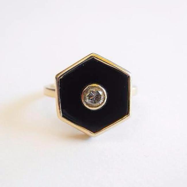 Diamond and Onyx Hexagon Europa Ring, Ring, Liz Phillips, Collyer's Mansion - Collyer's Mansion