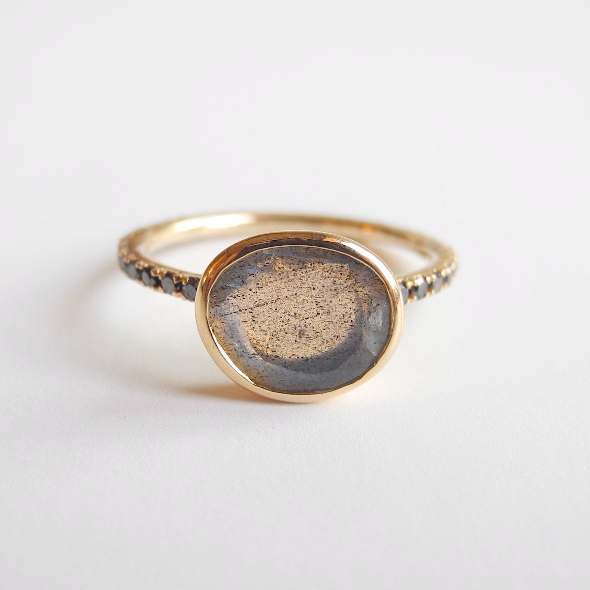 Labradorite with Black Diamonds and 14k Gold Ring – Collyer