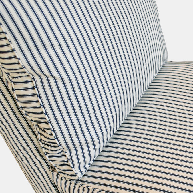 Clara Chair Slipcovered in French Ticking Indigo