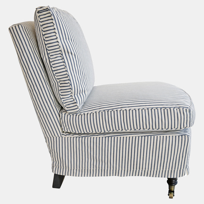 Clara Chair Slipcovered in French Ticking Indigo