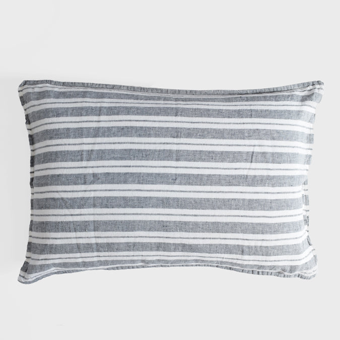 Linen Standard Pillowcase, large grey stripes