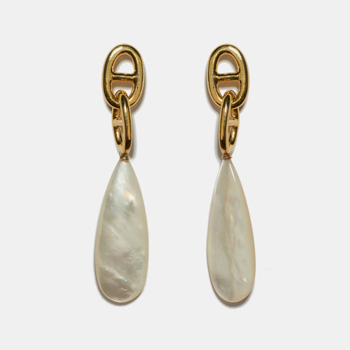 Lizzie Fortunato Grotto Drop Earrings with gold plated brass and pearl are great earrings for chic costume statement jewelry - Collyer's Mansion