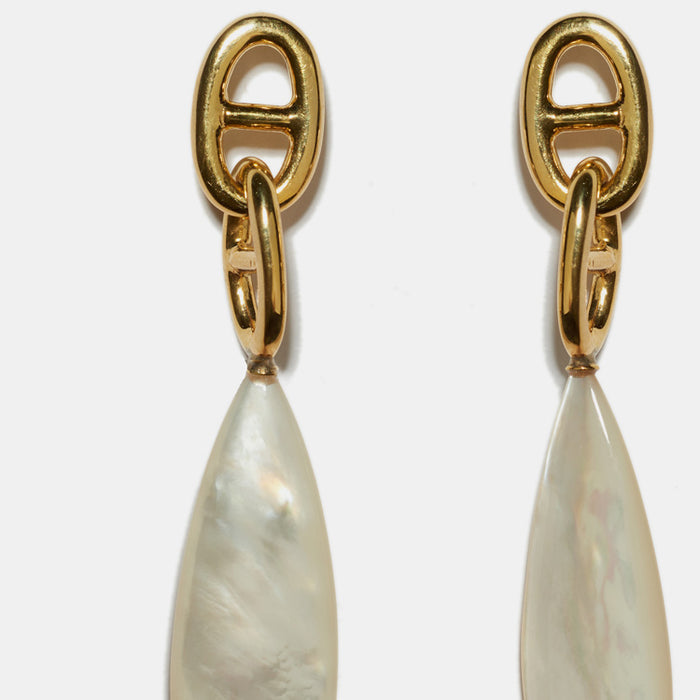 Lizzie Fortunato Grotto Drop Earrings with gold plated brass and pearl are great earrings for chic costume statement jewelry - Collyer's Mansion