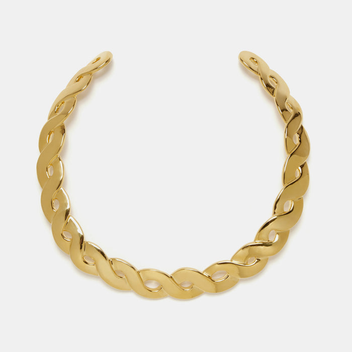 Lizzie Fortunato Gold Braid Collar Necklace in gold plated brass is a great for chic costume statement jewelry - Collyer's Mansion