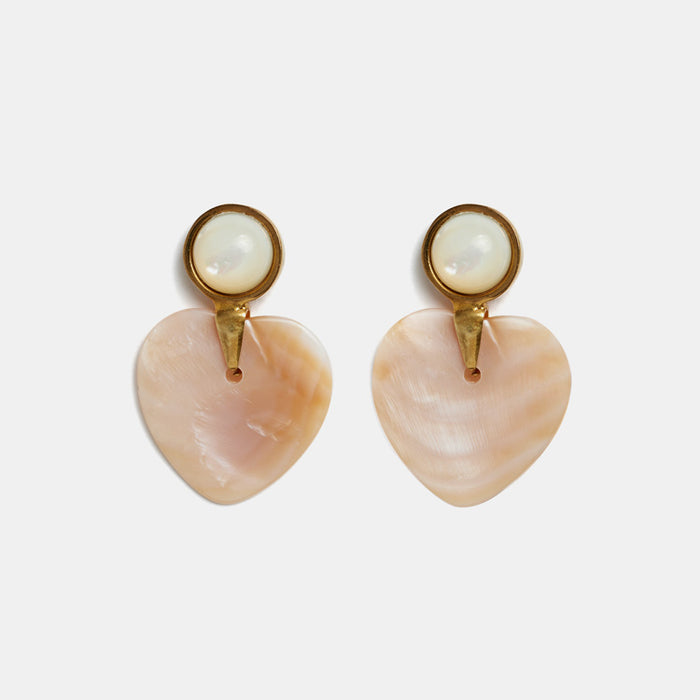 Lizzie Fortunato Heart and Soul Drop Earrings with gold plated brass and mother of pearl are great earrings for chic costume statement jewelry - Collyer's Mansion