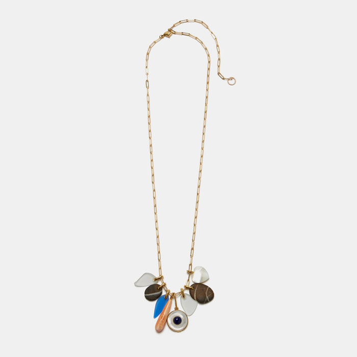 Lizzie Fortunato Mediterranean Charm Necklace in gold plated brass and stones is great for chic costume statement jewelry - Collyer's Mansion