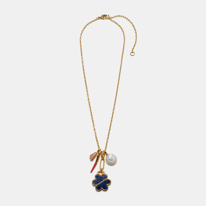 Lizzie Fortunato Mariner Charm Necklace in gold plated brass and stones is great for chic costume statement jewelry - Collyer's Mansion
