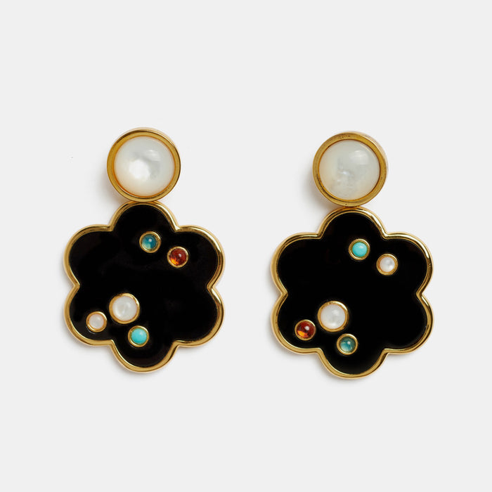 Lizzie Fortunato Poppy Earrings with gold plated brass enamel and pearl are great earrings for chic costume statement jewelry - Collyer's Mansion