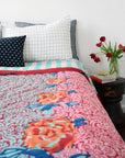 Linge Particulier Anthracite Gingham Standard Linen Pillowcase Sham with a Lisa Corti quilt and navy check shams for a colorful linen bedding look in dark check gingham - Collyer's Mansion
