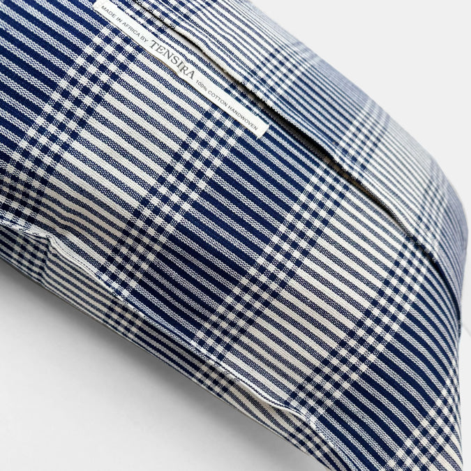 Navy Tartan Stripe Pillow, lumbar