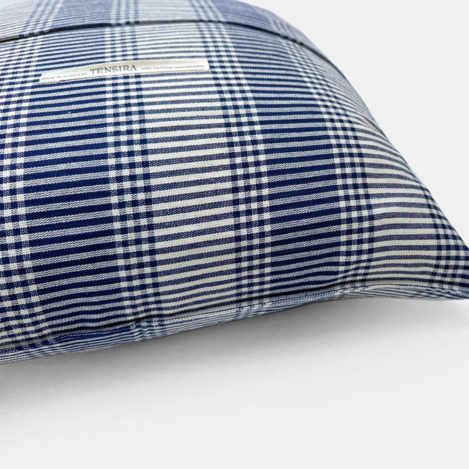 Navy Tartan Stripe Pillow, square