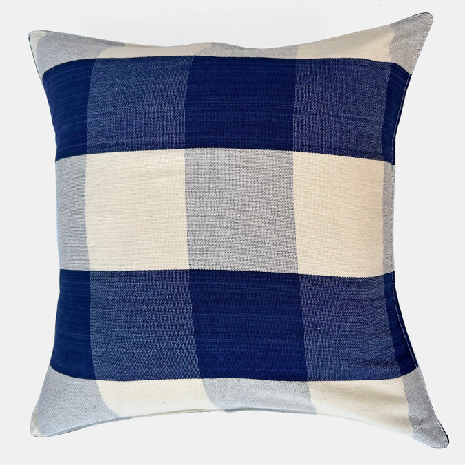 Navy and Off White Check Pillow, square