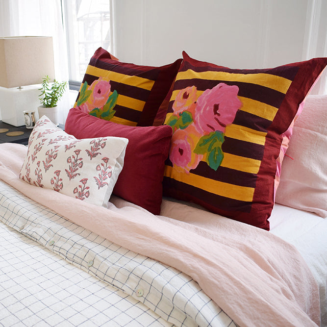 Pink Grey Dogflower Pillow, lumbar