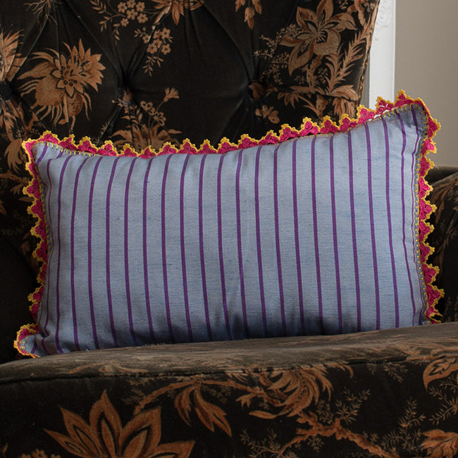 Light Grey and Purple Striped Pillow, lumbar